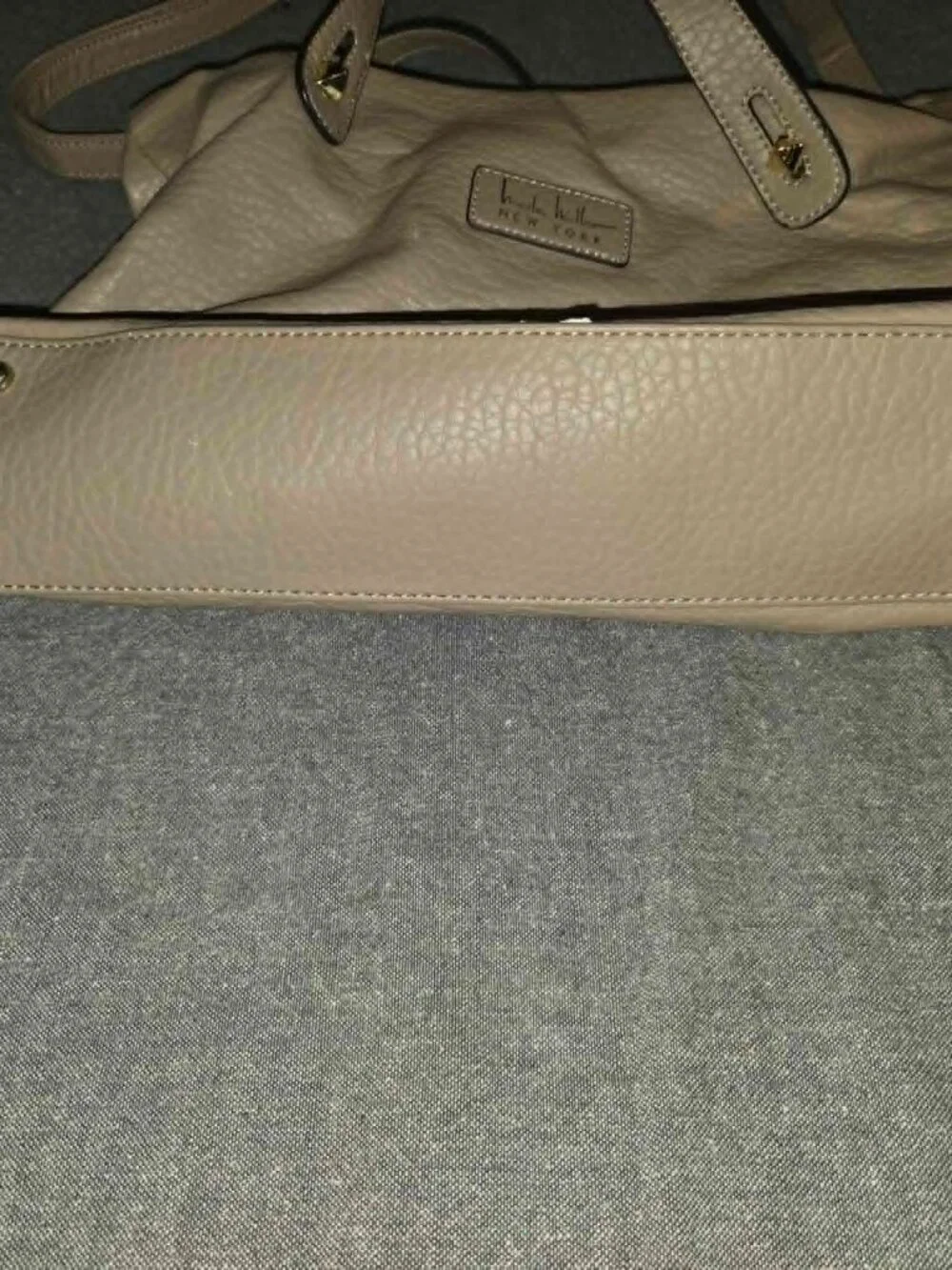 Nicole Miller New York Taupe Faux Leather Shoulder Tote Bag Crossbody Purse